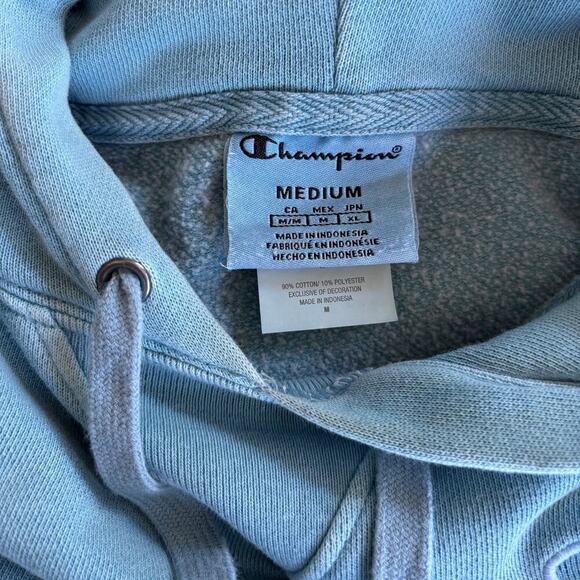 Champion Cropped Hoodie Women M Vintage Blue Reverse Weave Pullover Cinch Waist - Picture 4 of 11